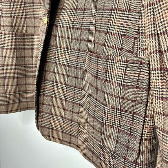 A.L.C Hicks Blazer Brown Bordeaux Blue Gold Plaid One-Button Size 14 - Picture 7 of 14
